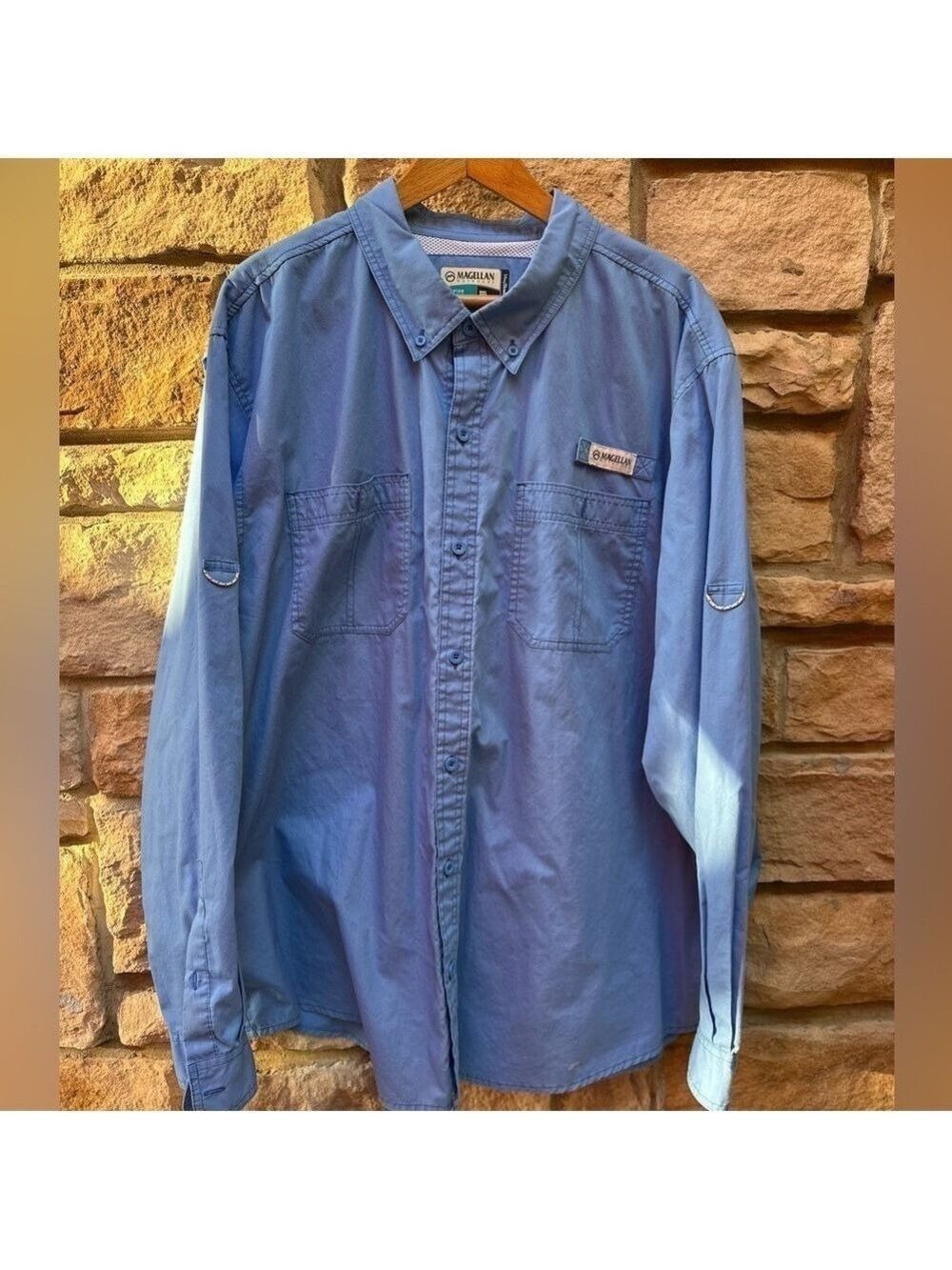 Magellan Outdoors MagShield Fish Gear Long Sleeve 2XL Button Up shirt Blue
